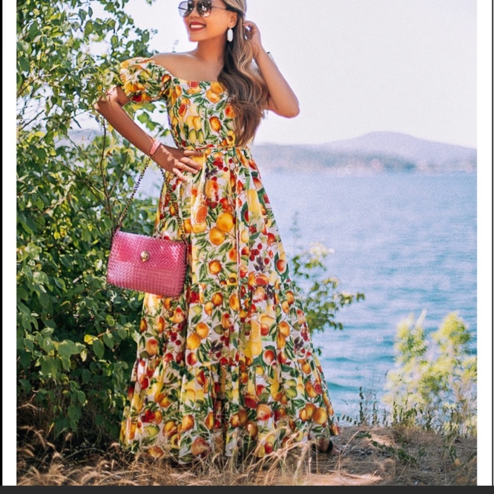 NWT ANTONIO MELANI Charlotte Citrus Print Maxi Dresses